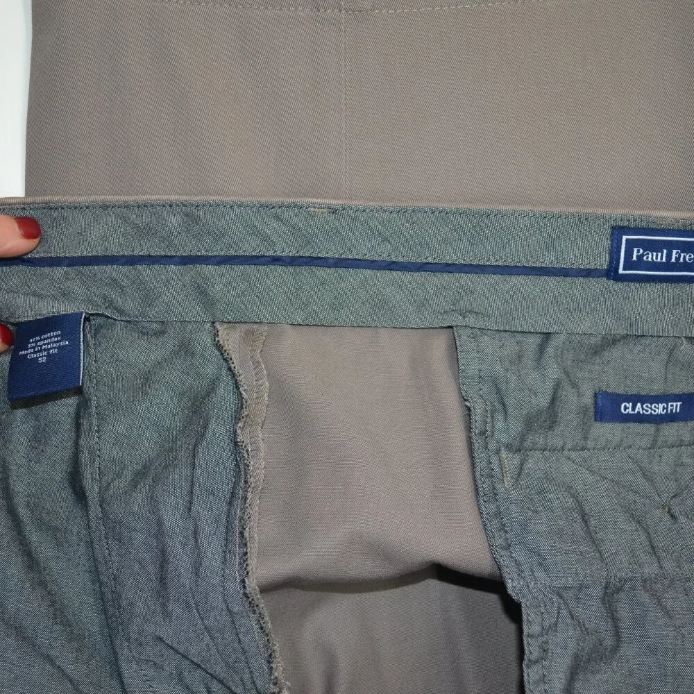 Paul Fredrick Men's Slacks - Size 52, Classic Fit, Taupe/Greige